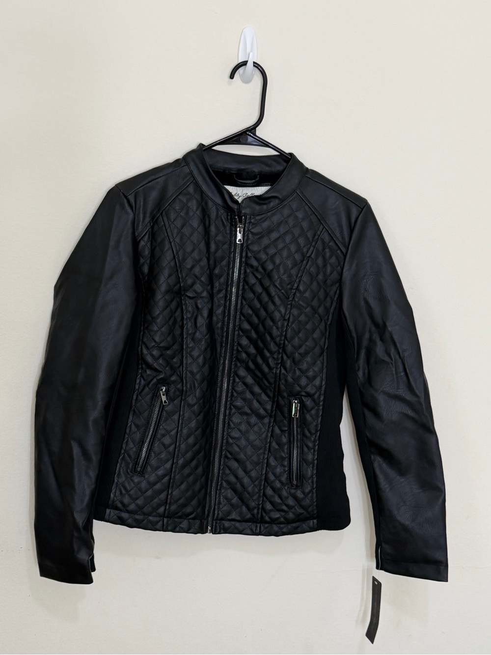 NWT Sebby Collection Black Quilted Faux Leather Moto Jacket Small